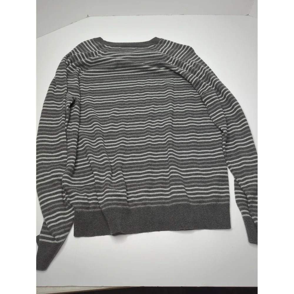 Banana Republic Mens L Gray Striped Cotton Cashmere Sweater Quiet Luxury Indie